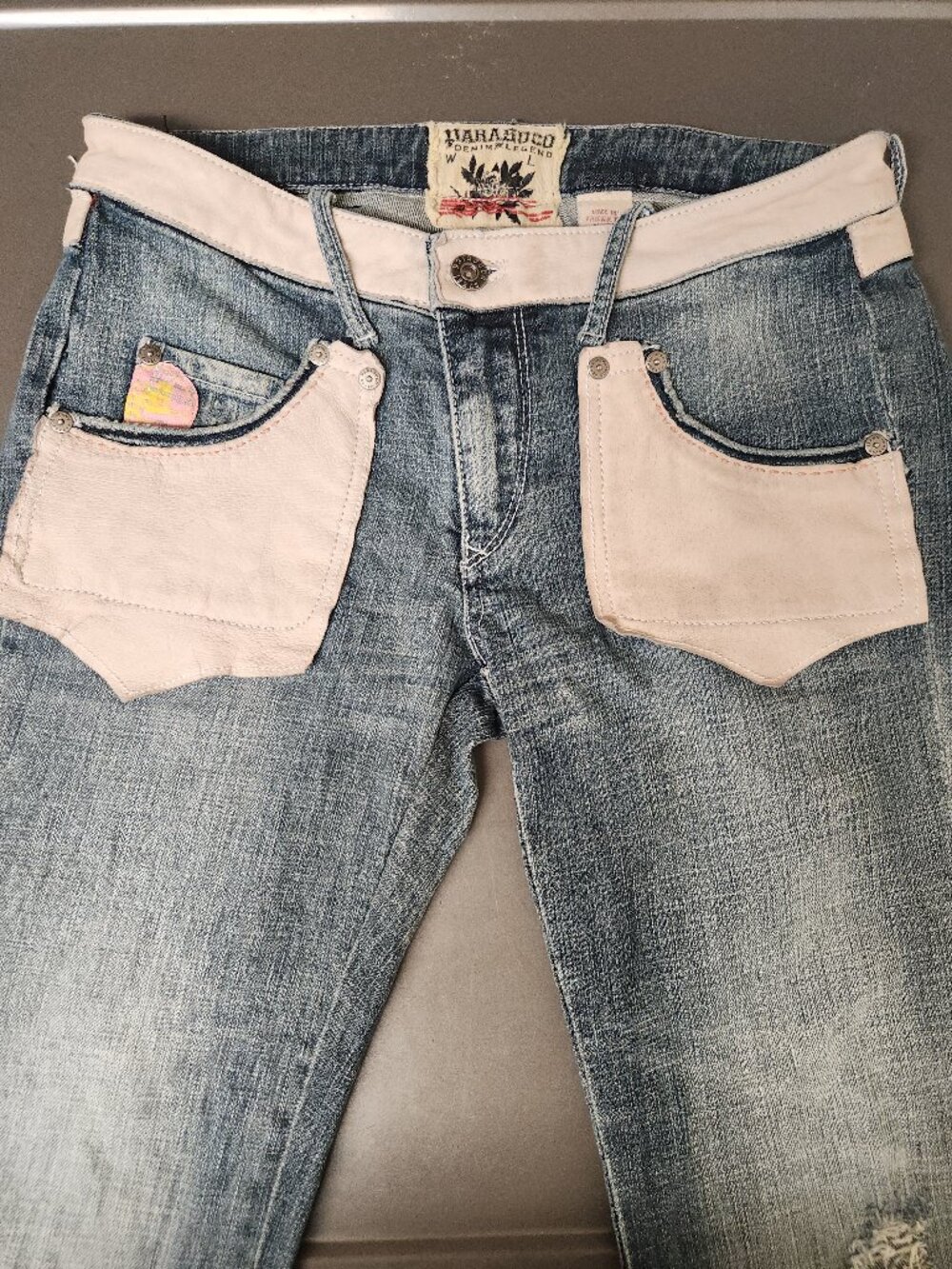 Vintage Parasuco Womens Bootcut Jeans White Leather Size 28 Lowrise